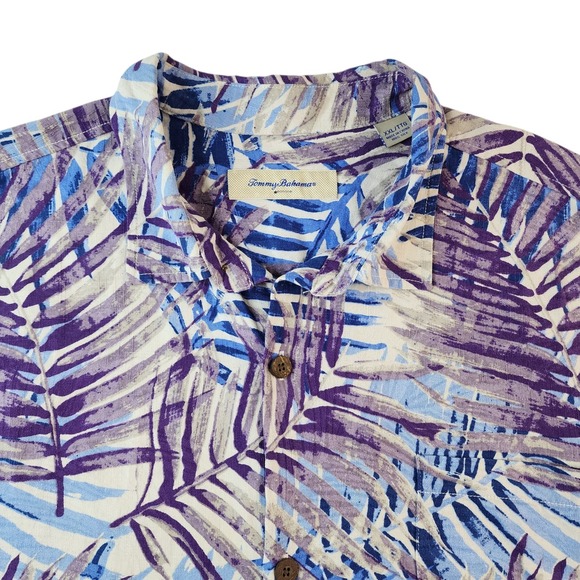 Tommy Bahama Silk Hawaiian Shirt Mens XXL Button Up Camp Palms Purple Blue - Picture 1 of 10